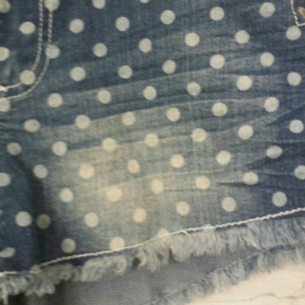 Rue 21 Juniors Blue Denim Polkadot Fringe Jean Shorts 5/6 - Picture 5 of 8